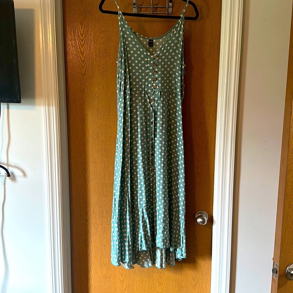 Soft, light weight summer mint green dress with white polka dots!